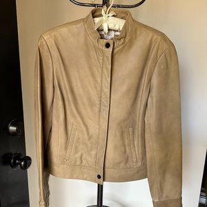 VINTAGE Jones New York Light Beige Premium Leather Jacket - Size 10